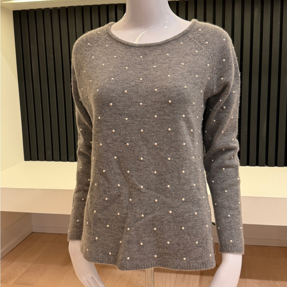 InCashmere Grey Pearl-Dotted Crewneck Sweater - Picture 2 of 7